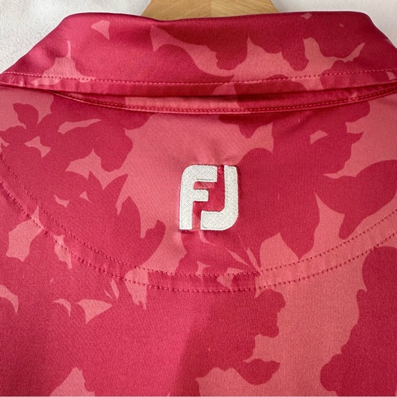 Footjoy Polo Golf Shirt Size L Pink Two Tone Tropical Flowers Short Sleeve FJ - Picture 7 of 9